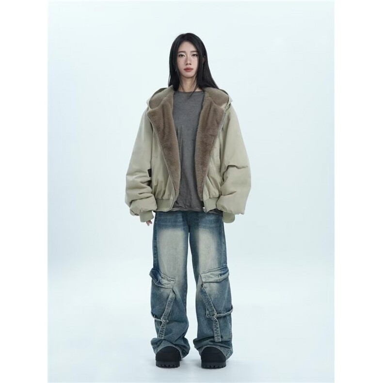 网图加绒重磅座山雕不掉毛两面穿仿兔毛连帽棉服外套YY2527特P108,男装棉衣,电商C216