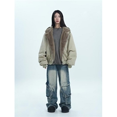 网图加绒重磅座山雕不掉毛两面穿仿兔毛连帽棉服外套YY2527特P108，男装棉衣，电商C216