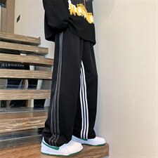 高级感炸街裤子男痞帅条纹休闲长裤垂感直筒高街运动裤EK322-P32，男装休闲裤，星座1008-1