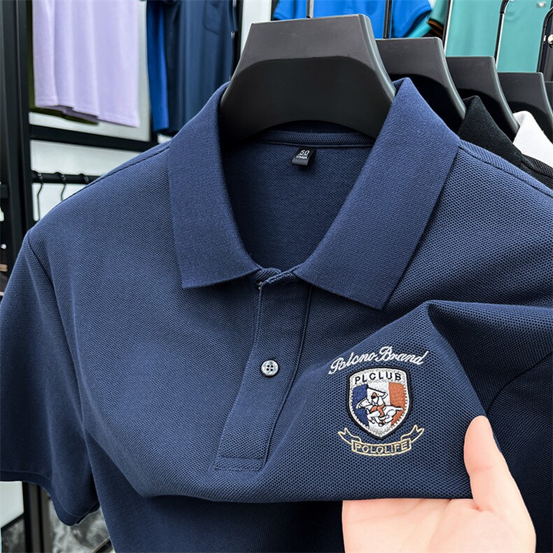 2024夏款潮流时尚男士短袖翻领纯棉透气T恤中年爸爸刺绣上衣男装,男装T恤,钱塘6003（原4033）