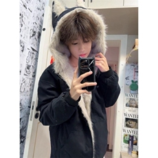 现货重磅硬挺boxy羽绒棉衣座山雕猫耳大毛毛领麂皮棉服冬外套，男装棉衣，电商A486