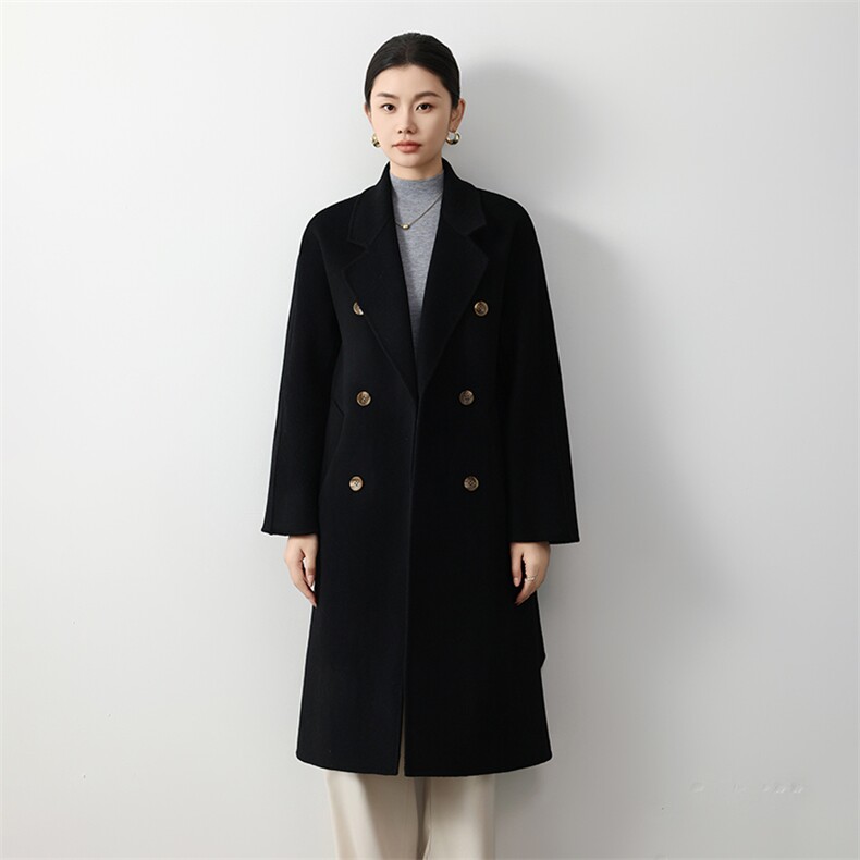 中长款双面羊毛大衣女2024秋冬新款双面呢大衣，女装双面呢大衣，众策羊绒