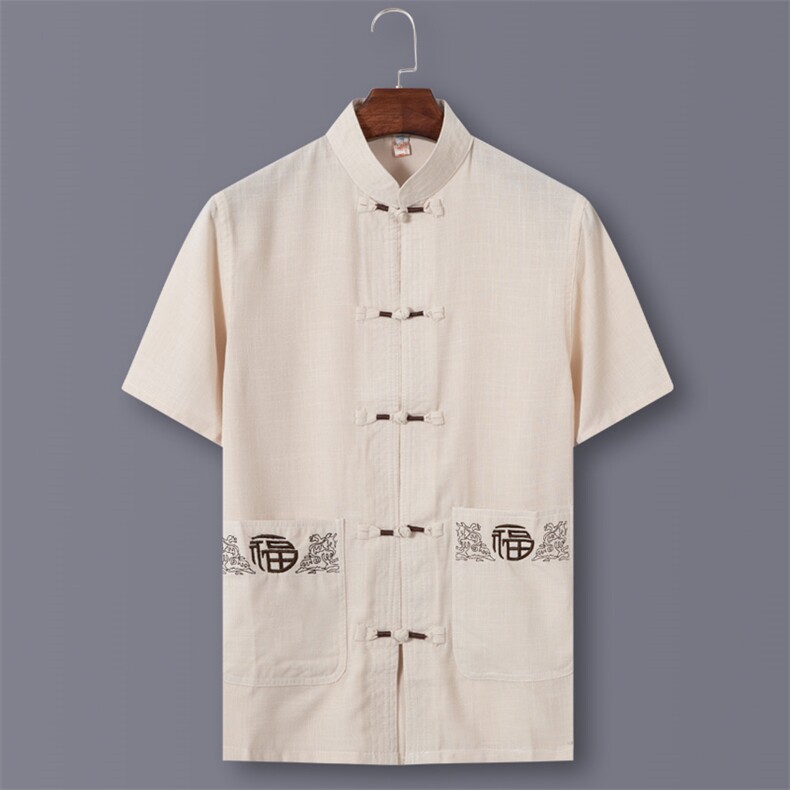 682/中国风唐装男爸爸刺绣福字短袖运动服爷爷民族风衣服唐装,男装民族服装,星座1216（原钱塘722）
