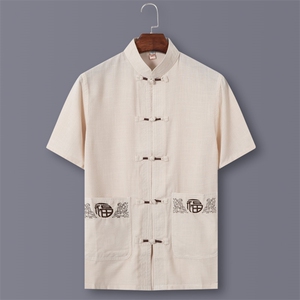 682/中国风唐装男爸爸刺绣福字短袖运动服爷爷民族风衣服唐装图片