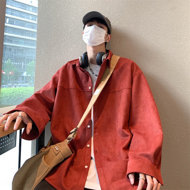 2025港风咖啡厅 麂皮绒宽松时尚长袖衬衫S70 P48控68图片