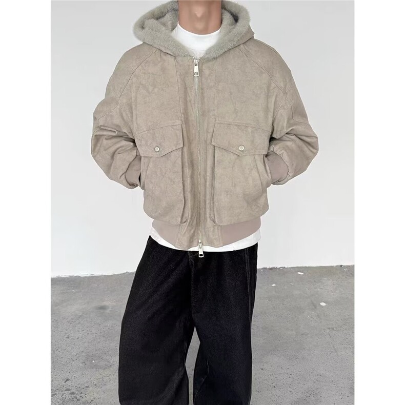 冬季羊羔毛拼接棉服潮流韩系立领棉袄加厚面包服棉衣外套男图片