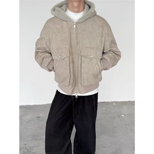 冬季羊羔毛拼接棉服潮流韩系立领棉袄加厚面包服棉衣外套男图片