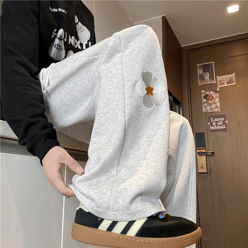 秋季新款美式休闲花朵刺绣设计感百搭卫裤B315-K25370-特p40控78,男装休闲裤,电商B315