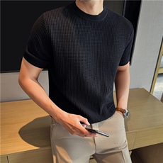 棉厚款纯棉华夫格短袖针织打底衫男全棉毛衣亲肤舒适M712-P47，男装T恤，电商A213