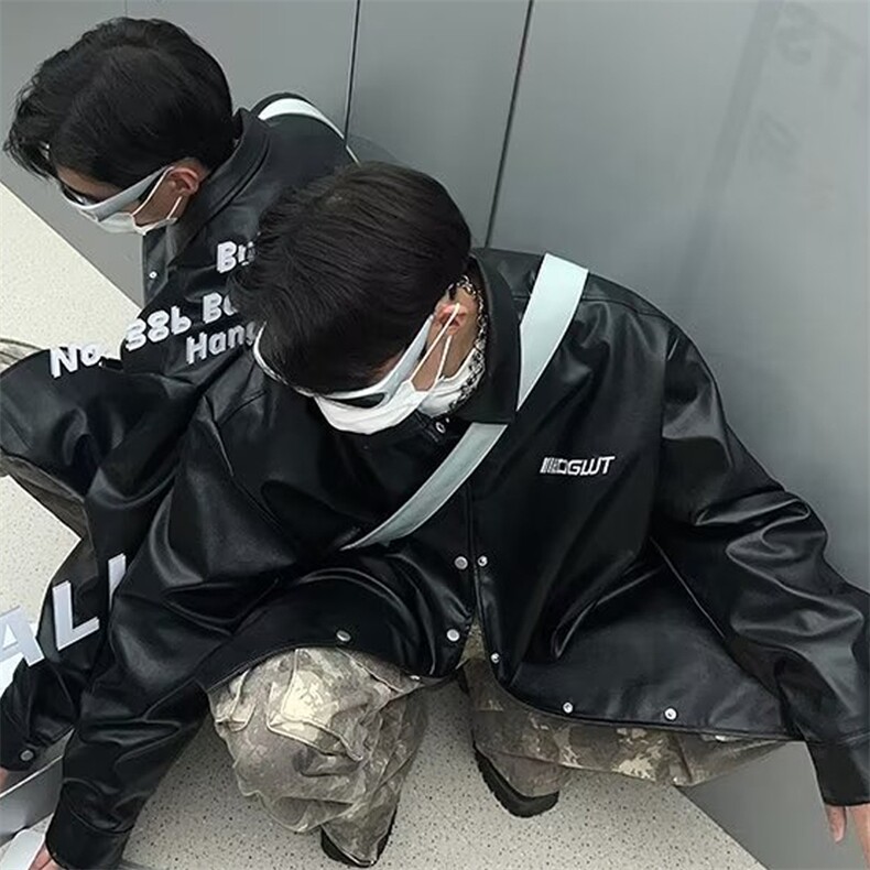 拉链夹克男慵懒日系潮流纯色标准长袖潮外穿皮外套J219P65,男装夹克,星座1116-2