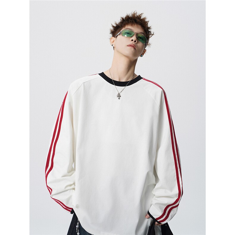 可二开美式撞色打底衫大码M-5XL条纹棉长袖T恤CT78185P45控78,男装T恤,星座226-1