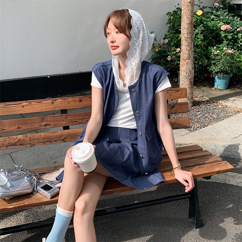 2025新款牛仔套装夏季无袖套装,女装套装/套裙,欧黛芙妮