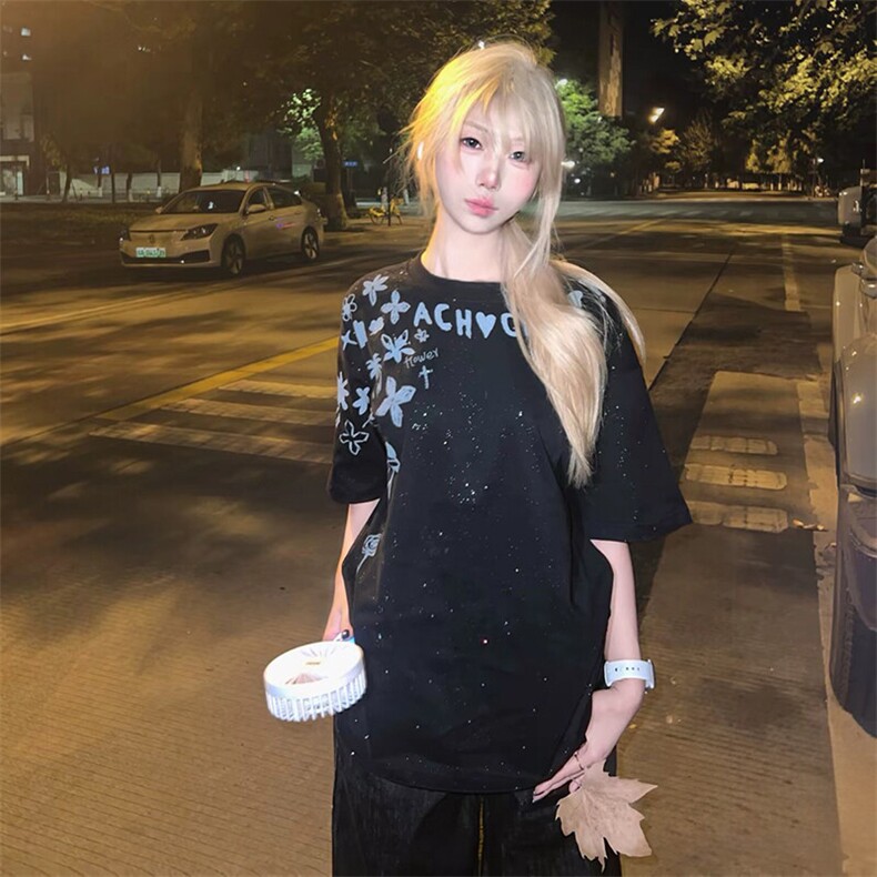 万针全刺绣工艺抖音得物高品质260克重磅纯棉双纱美式高街短袖T恤,男装T恤,电商A486-1
