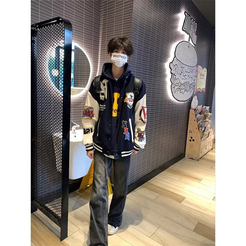 1506-1/JJC0091/P69潮情侣美式植绒刺绣棒球服宽松休闲夹克外套,男装夹克,星座1506-1