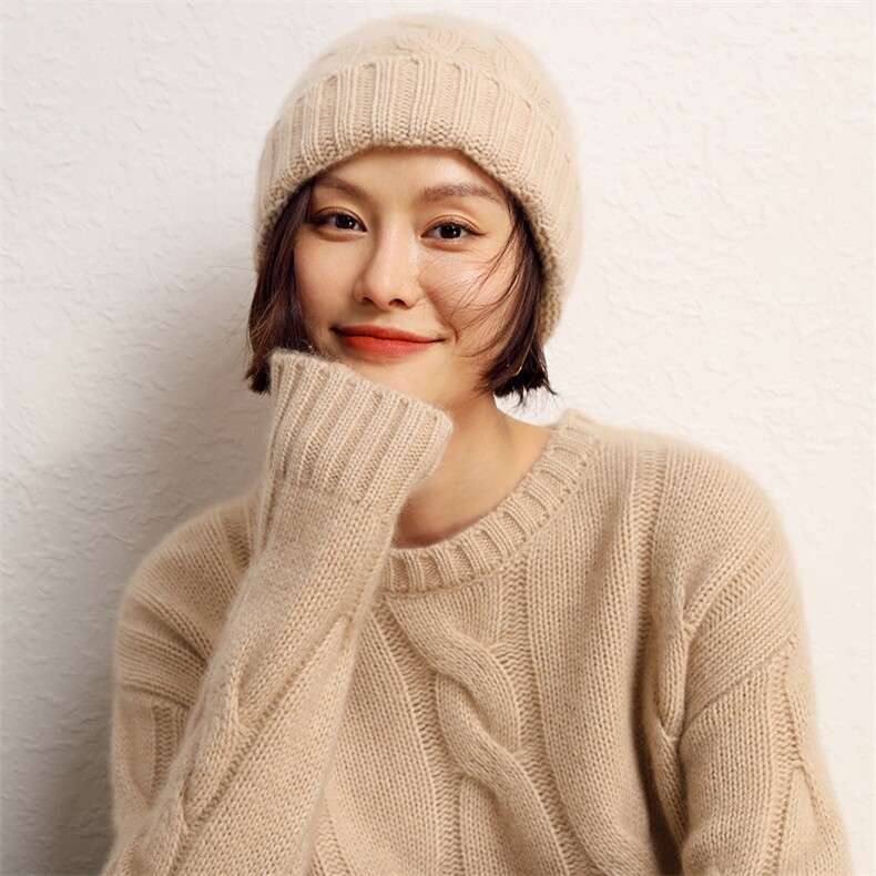 女生毛线帽显瘦显脸小保暖帽子冬季大头围羊绒针织帽,饰品帽子,五色羊羊绒
