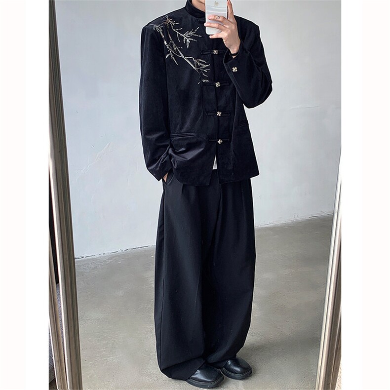 25新中式礼服重工亮片刺绣竹叶丝绒盘扣中山装西服外套XZ95-P158,男装西服,电商B288