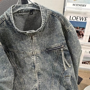 美式高级感短款牛仔夹克男春秋季新款高街痞帅潮牌设计感牛仔外套图片