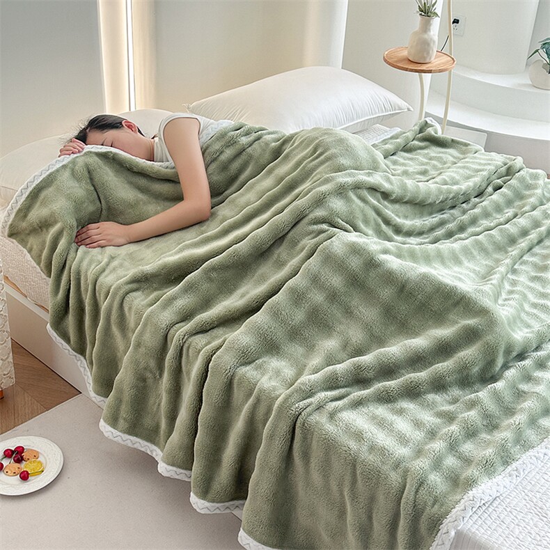 新款A类仿兔毛绒300克双面绒牛奶绒兔毛泡泡绒多功能盖毯毛毯，毯子，一起卖家纺