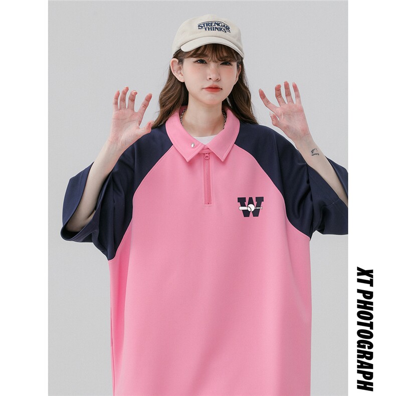 中性风 23新夏季时尚翻领印花美式宽松短袖T恤DT462P45控68图片