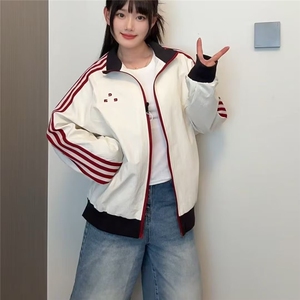 F81-P60 2025新款美式复古拼色条纹时尚夹克男女秋季户外宽松图片