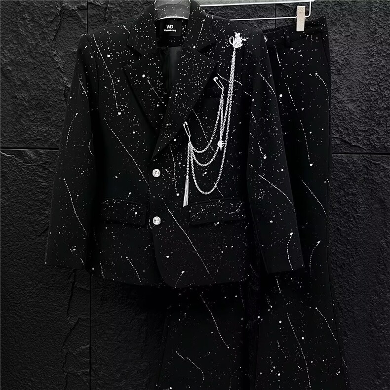 西服套装满天星链条装饰外套大码S-5XLJK0031P75西裤h0027P55,男装西服套装,星座1013-1