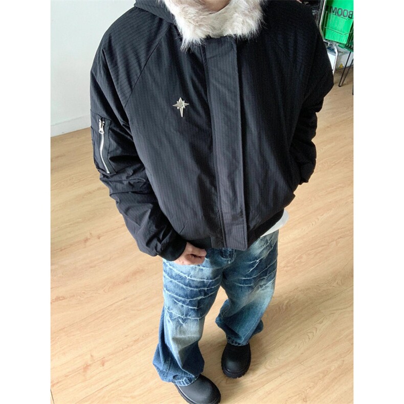 有货毛领棉服男冬季高级感美式复古棉衣加厚连帽外套HY7733-p99,男装棉衣,星座1008