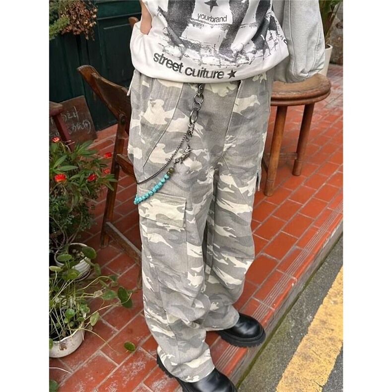 水洗做旧口袋阔腿款式cleanfit休闲直筒伞兵牛仔裤迷彩工装长裤,男装牛仔裤,星座1210-1