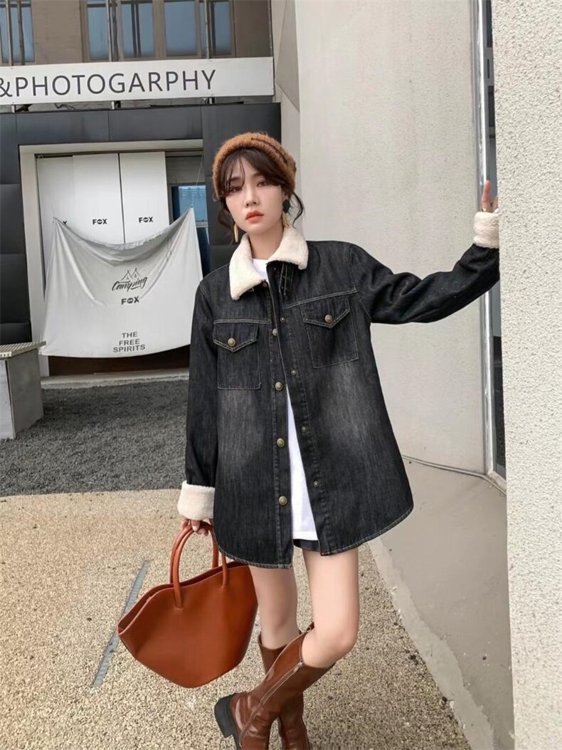 爱美欧现货羊羔毛牛仔加绒衬衣，其它，爱美欧