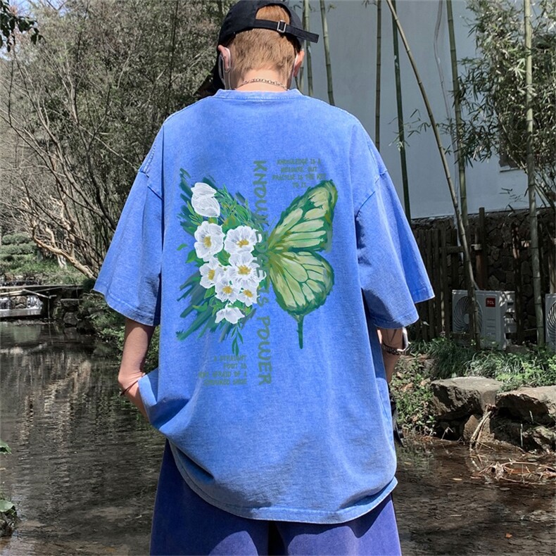 DSA028-SXDTP834P32重磅蜡染克美式复古水洗潮牌印花短袖男,男装T恤,电商A028