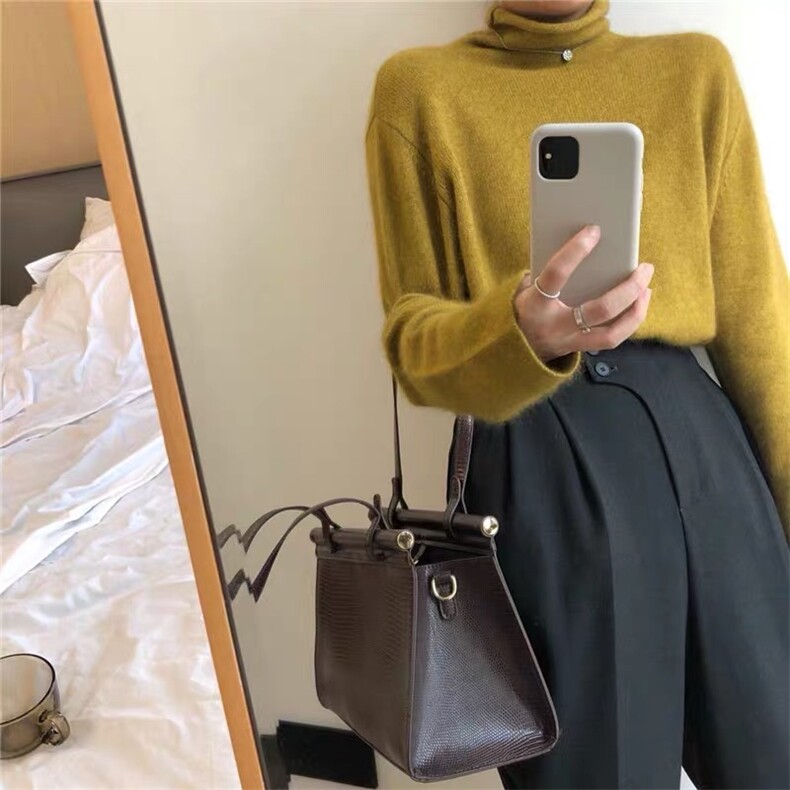 秋冬新款纯色女套头简约慵懒风羊毛针织堆堆领打底衫,女装羊毛衫,思途羊绒