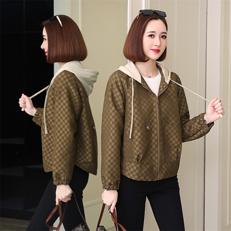 休闲时尚短外套女春秋2024新款小个子妈妈减龄宽松气质连帽外套，女装衬衫，玛其路