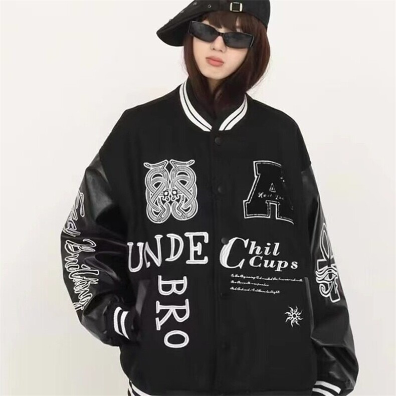 重磅狠货美式嘻哈hiphop街头 羊毛呢pu皮重工刺绣棒球服 JLS681图片