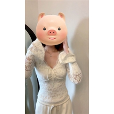 2026新款辣妹纯欲白色蕾丝v领长袖t恤女秋冬季修身内搭打底衫上衣，男装T恤，星座506A