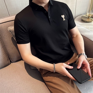 2024夏季新款 英伦风高品质修身刺绣POLO衫冰丝短袖T恤男D251-p48图片