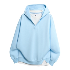 秋冬纯色设计感假两件休闲百搭V连帽卫衣XZ302B-1-VE55177-P58，男装卫衣，星座302B-1