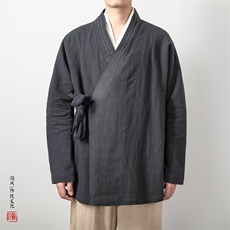 2025秋冬新款风男装棉麻男士汉服中长款棉麻外套H27P90，男装民族服装，钱塘802