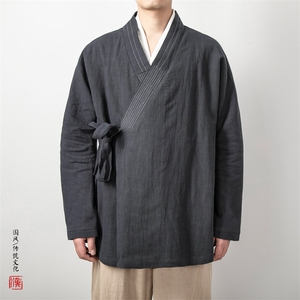 2025秋冬新款风男装棉麻男士汉服中长款棉麻外套H27P90图片