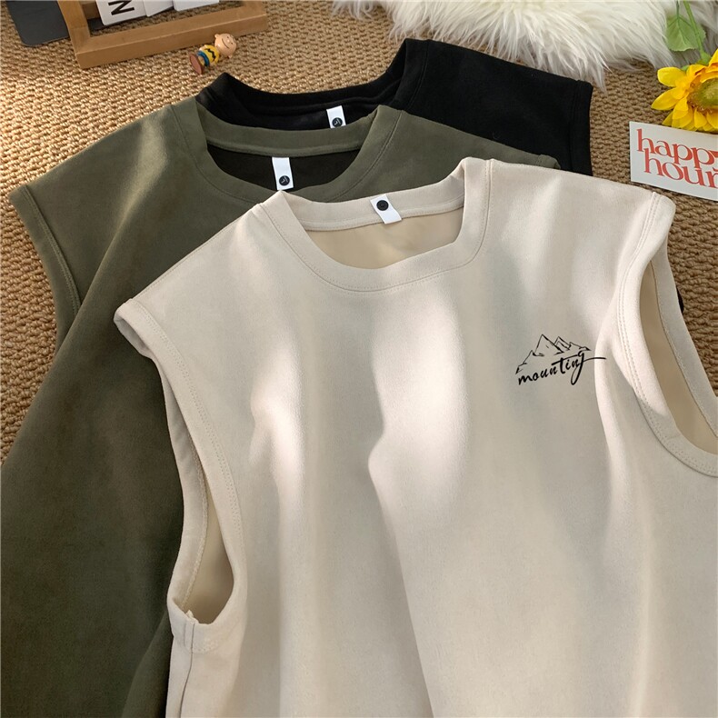 男女夏季麂皮绒宽松情侣装坎肩无袖字母潮流T恤上衣JX03-特P15，男装T恤，电商B219A