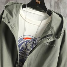 2021春秋季新款日系水泥墙男大码中长燕尾连帽夹克外套J983-P75，男装夹克，电商A001