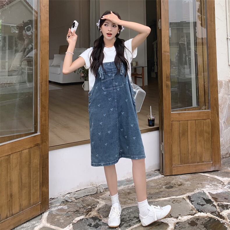 学院风碎花牛仔背带裙女夏薄款新款洋气减龄小个子休闲显瘦连衣裙,女装套装/套裙,2C266
