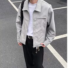常规款宽松型长袖外穿鱼骨纹水洗做旧短款夹克潮春秋青少年翻领，男装夹克，星座506A