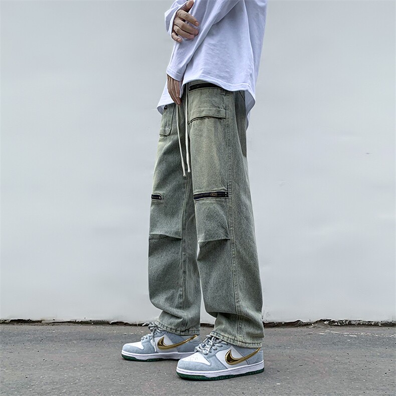 B221美式ins高街小众重工艺机能直筒工装牛仔裤LK23015-P65控88,男装牛仔裤,电商B221