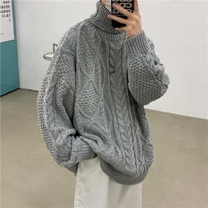 情侣款复古麻花高领毛衣宽松针织衫男女 MY25 P70控88图片