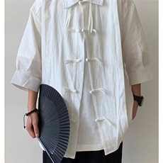 C302-P43新中式风短袖衬衫男2025夏季新款设计感小众宽松，男装T恤，电商B323A