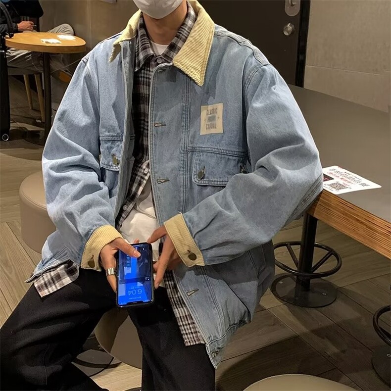 复古牛仔外套男潮牌2025春秋季韩版潮流宽松休闲运动男士工装夹克,男装工装外套,星座506A