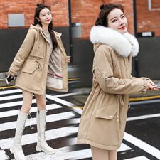 2020冬季新款时尚收腰大毛领棉衣时尚收腰时尚艺术优雅清新收腰中长款派克服，女装派克服，涵亦佰惠
