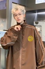 港风夜景24新款春季时尚立领撞色笑脸印花夹克外套F348P65控88，男装夹克，电商A247