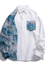白底风花型长袖衬衫大码M-5XL情侣潮长袖衬衫男CS7714P60控，男装衬衫，星座227-7