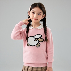 秋冬新款儿童100%羊毛Polo领针织衫女童加厚保暖小羊提花羊绒衫，童装儿童羊毛衫，初丹羊绒童装