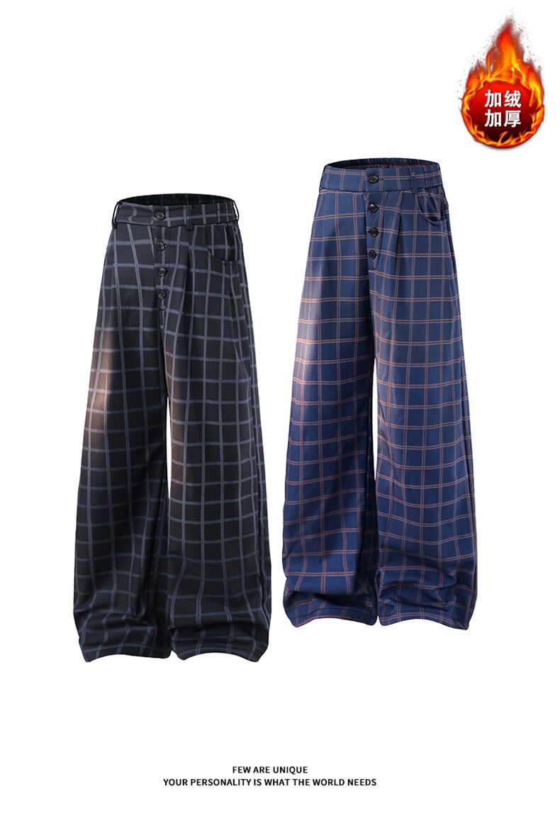 美式复古格子裤加绒加厚休闲裤冬季阔腿裤男D52141-TP4588,男装卫衣,电商A102